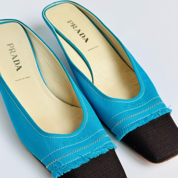 Prada Women's Turquoise and Black Mules - Picture 3 of 6